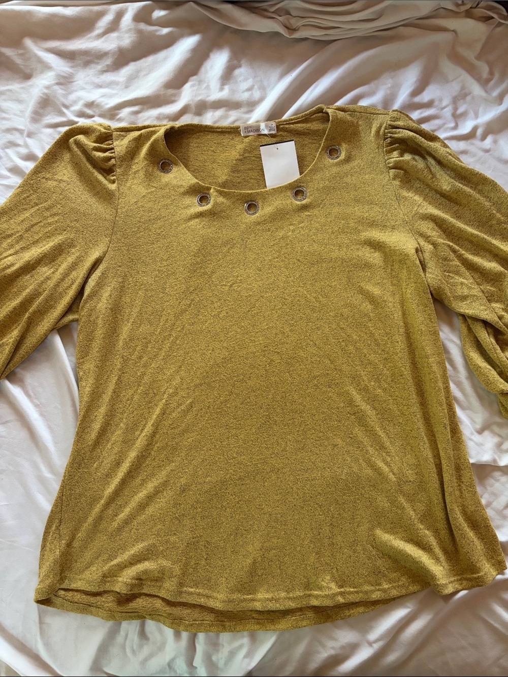 Madison Mustard Yellow Long Sleeve Top with Eyelet Detail size 2X